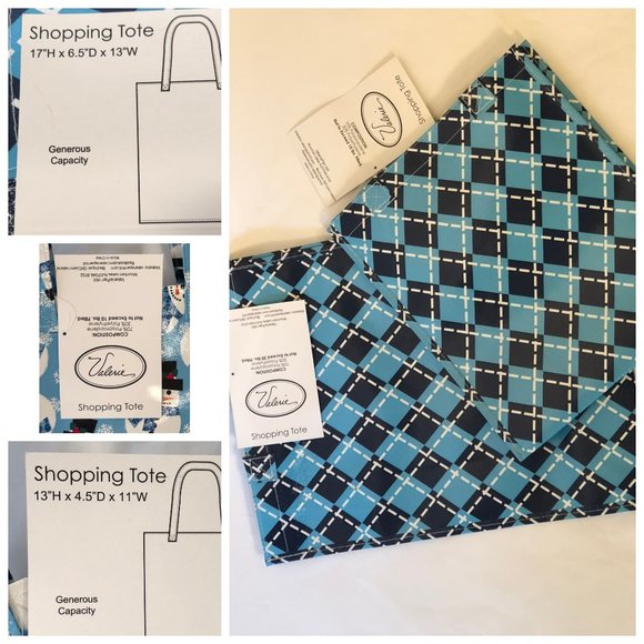 Gift Bags Valerie Parr Hill Shop Tote Roling Blue Snowman Christmas Plaid LOT 6 - Picture 4 of 11